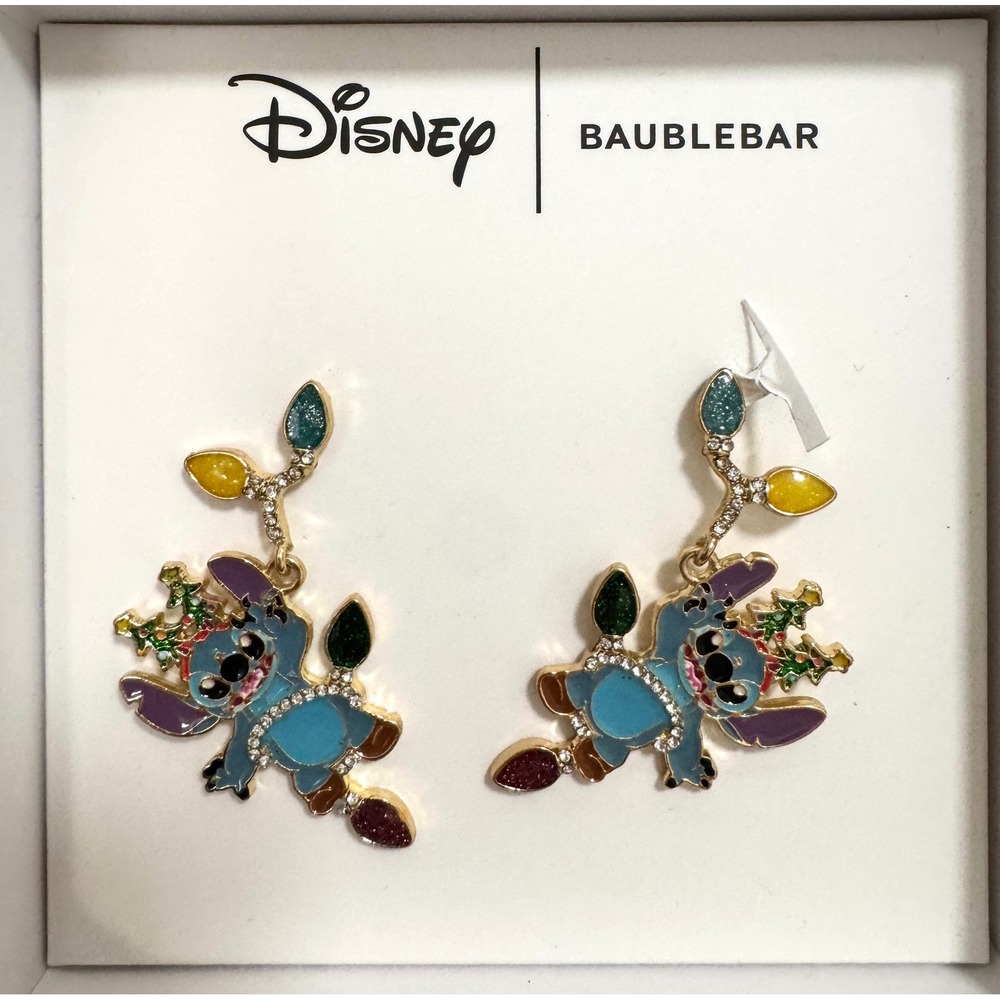 Disney Baublebar Christmas Stitch Lights Dangle Earrings Festive boho sparkle